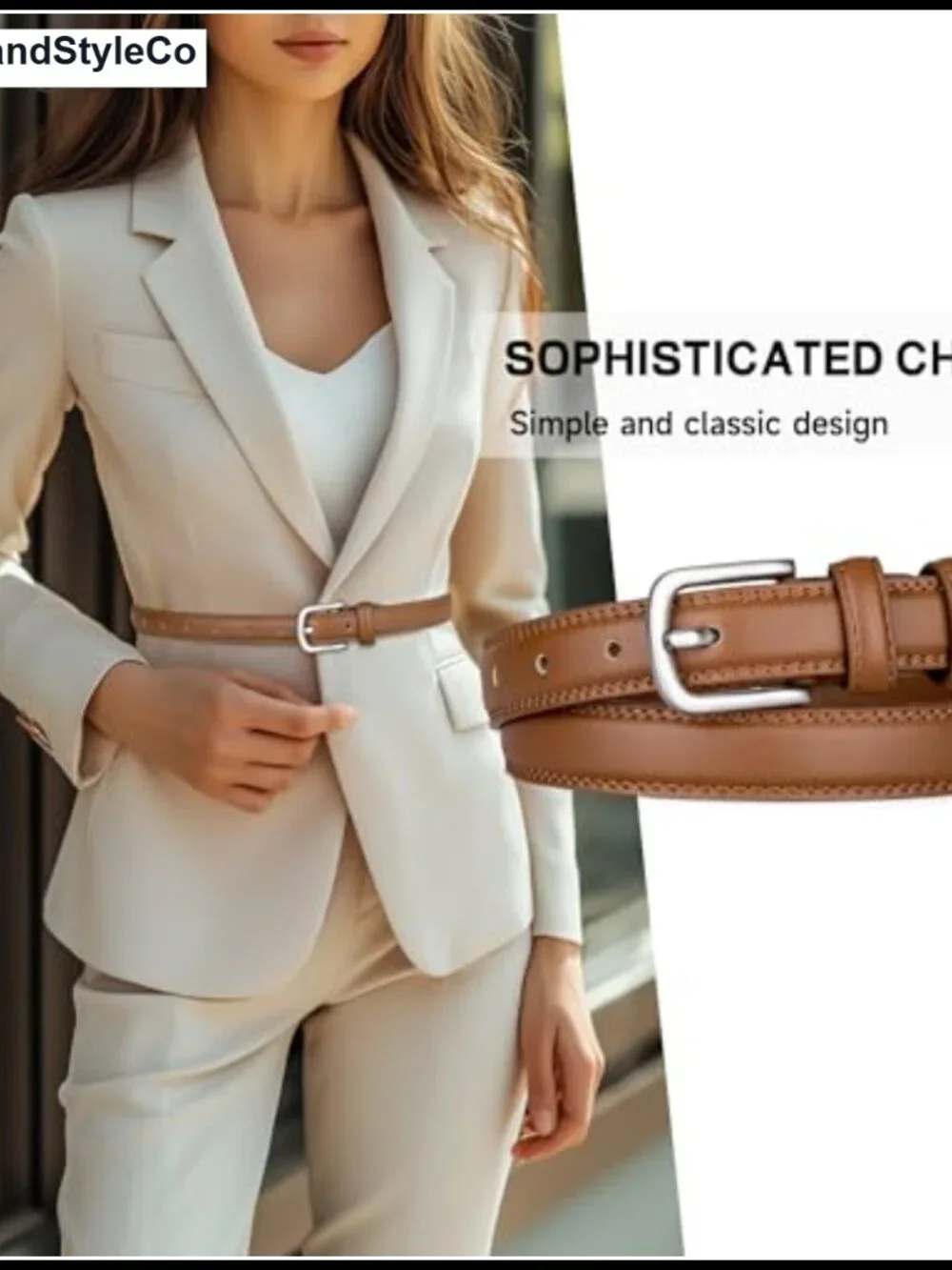 Women's Fashion Belts 2 Pack Faux Leather PU Minimalist Silver Buckle Trendy